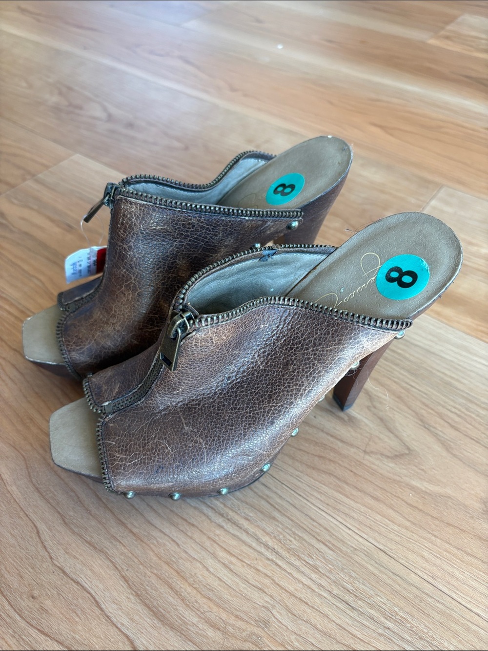 Jessica Simpson Brown Open-Toe Zip-Front High Heel Mules